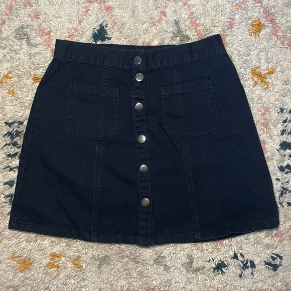 BDG Dresses & Skirts - BDG Urban Outfitters Black Denim Mini Skirt with Silver Buttons